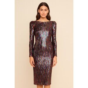 Dress The Population Sequin Midi Dress in Rainbow sz M
